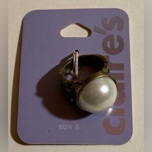 Claire’s Faux Pearl & Rhinestone Statement Ring, Size 8